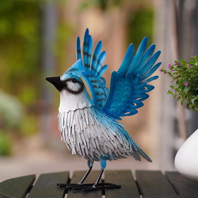 Nacome Blue Jay Garden Decor Metal Yard: Art Outdoor Sculptures & Statues Large Red Bird Ornaments for Patio Balcony Front Backyard - Gifts for Grandma Mom
