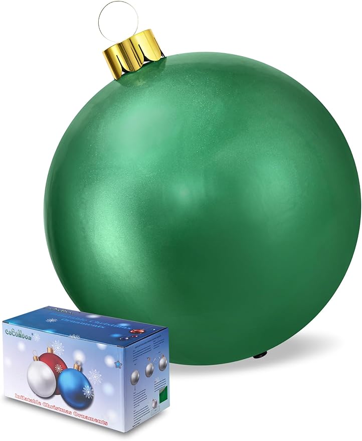 Inflatable Christmas Ornaments, 18" or 25" Oversized Outdoor Christmas Ball Ornaments, Holiday Yard Christmas Tree Decorations, Indoor and Outdoor Decoration Balls (25 inch, Green)