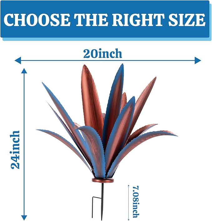 Large Tequila Rustic Sculpture, Rustic Metal Agave Plants for Outdoor Patio Yard Mexican Plant Garden， Agave Outdoor Lawn Ornaments Yard Stakes (Blue 2pc)