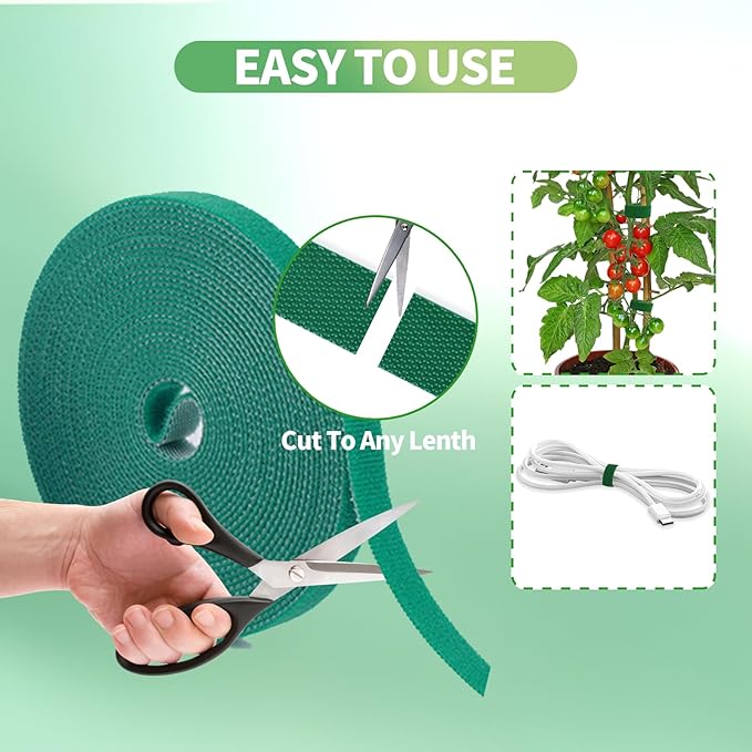 Plant Tape for Climbing Plants,Reusable Garden Tie Tape with Double-Sided Adhesive,Plant Twist Tie,Green Nylon for Outdoor Gardening,Tomato Plant Support,Cable Organization(32.8ft x0.47in)