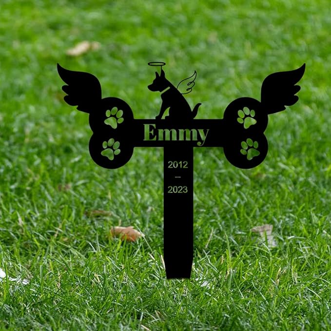 Custom Dog Memorial Garden Stake - Personalized Dog Remembrance Sign with Wings & Paws