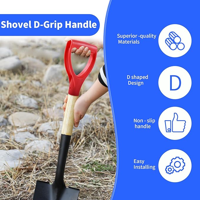 2 Pcs ID 1.26" Red Shovel D-Shaped Grip Handle,PVC Shovel D Straight Grip Handle,Plastic Spade Replacement Snow Removal Garden Accessorie Backyard Digging,7.28×4.53-in(H*T)
