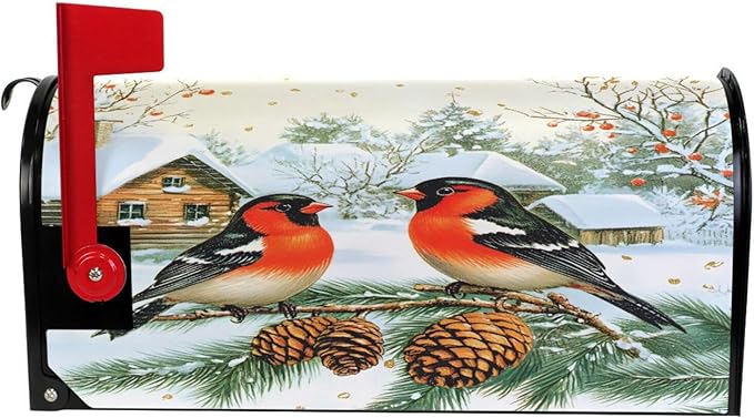 SUABO Mailbox Cover Birds Pinecone Standard Magnetic Mailbox Covers Wraps for Christmas Home Yard Garden Decor