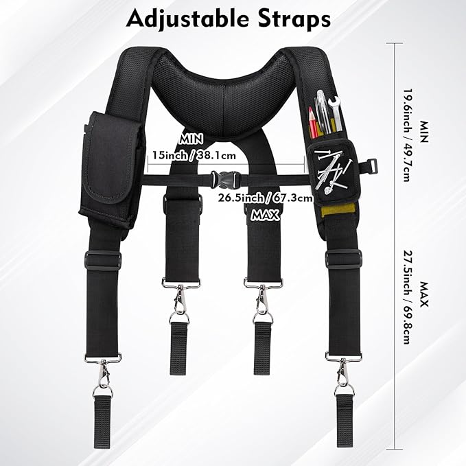 Tool Belt Suspenders, Work Belt Suspender with Magnetic Wristband, Suitable for Construction Electrician Tool Belt with Adjustable Front and Back Straps (Yellow)