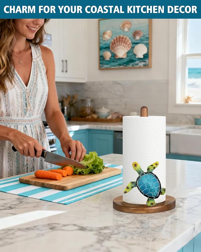 Beach House Decor, Turtle Coastal Grandma Decor for Home Kitchen & Bathroom, Turtle Gifts for Women, Funny Paper Towel Holder, Kitchen Accessories, Housewarming Gifts, Green