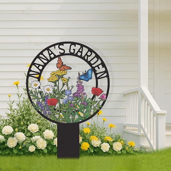 Personalized Garden Signs, Colorful Flowers Garden Decor for Outside, Decorative Yard Stakes, Metal Yard Art, Patio Decor, Custom Last Name Sign, Lawn Art, Housewarming Gifts Color06