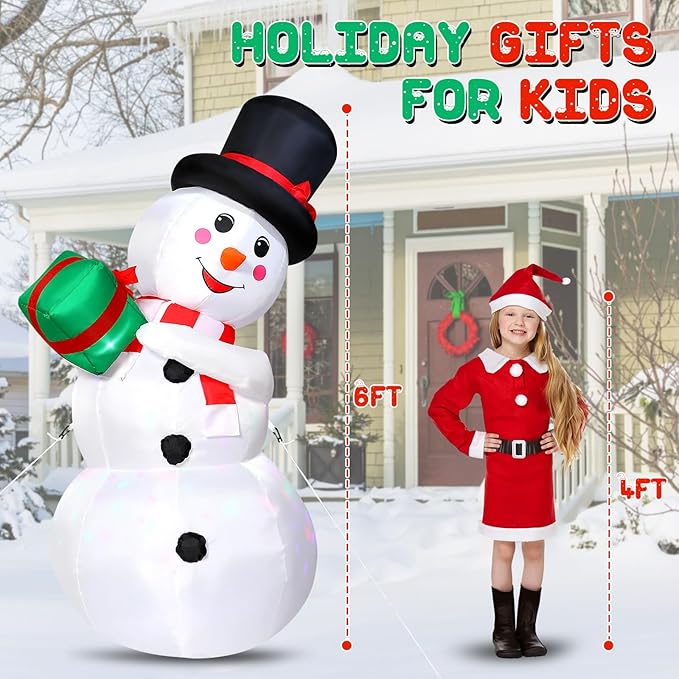 Christmas Inflatables, 6FT Christmas Blow Up Snowman, Outdoor Inflatable Christmas Yard Decoration with Rotating LED Lights, Christmas Decor for Home,Holiday,Party,Garden