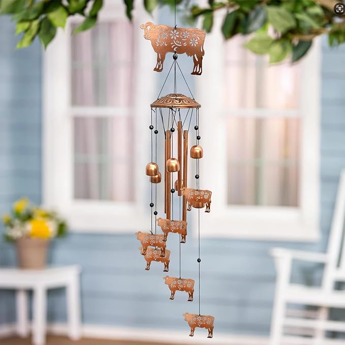 Cow Wind Chimes for Outside, Metal Windchimes Outdoors Birthday Gifts for Women Memorial Sympathy Wind Chimes for Patio Garden Yard