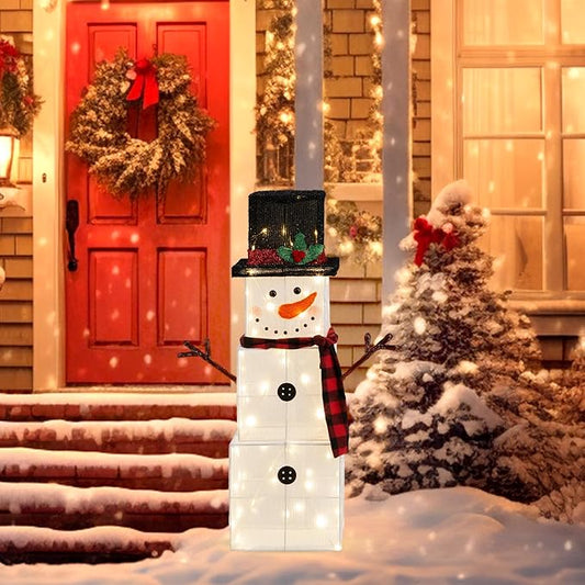VINGLI 3FT Lighted Snowman Christmas Yard Decorations, Prelit Square Gift Box Snowman with 75 Warm White LED Lights & Stakes, Indoor Outdoor Xmas Lawn Garden Front Porch Patio Holiday Decor Display