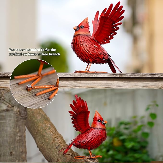 Nacome Cardinal Garden Decor Metal Yard: Art Outdoor Sculptures & Statues Large Red Bird Ornaments for Patio Balcony Front Backyard - Christmas Birthday Gifts for Mom Grandma Women