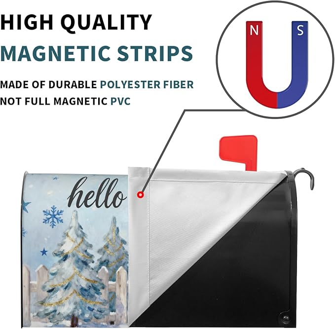 Hello Winter Snowman Large Mailbox Covers Magnetic Oversized Xmas Tree Snowflake Bird Blue Christmas Holiday Outdoor Decorative Seasonal Letter Box Cases for Home Garden Outside Decor, 25.5x21 Inch
