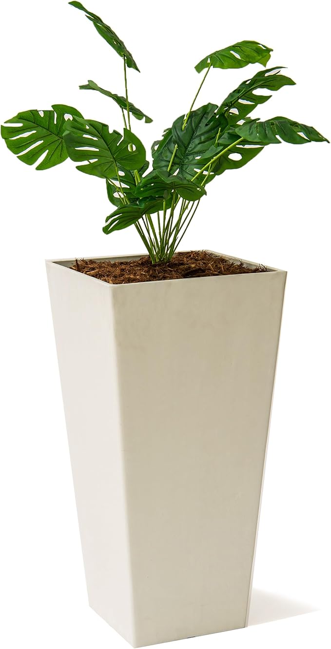 XBrand Modern 30-Inch Tall Square Planter, Tapered, Perfect for Indoor & Outdoor, Patio Decor, White