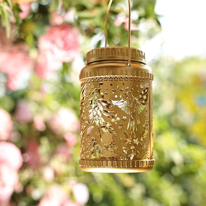 Cooo 4 Pack Solar Pathway Lights & Solar Lanterns Outdoor Waterproof Landscape Path Lights Christmas Lights Gifts for Women Mom Grandma for Garden Yard Patio Backyard Porch Decor- Gold Hummingbird