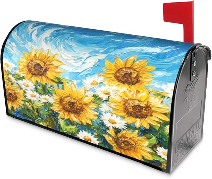 Mailbox Covers Sunflower Daisy Flower Art Magnetic Letter Post Box Cover Standard Size 25.5 x 21 Inch Garden Yard Home Decorative