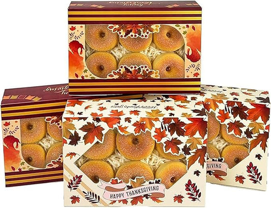 qiqee Thanksgiving Cookie Box with Window 9x6x2.5 inch 50Pcs Pastry Macaron Thanksgiving Leaves Bakery Box For Thanksgiving Day