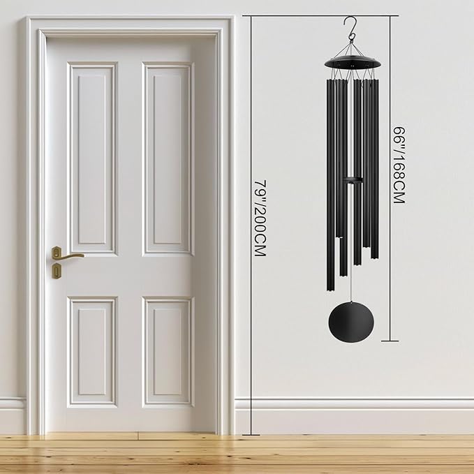 66" Large Wind Chimes for Outside Deep Tone, 6 Thickened ⌀ 1.2" Tubes Tuned Relaxing Melody Wind Chime, Windchimes Outdoors for Garden Patio Decor, Great Gift Idea for Your Loved One (Black, 66")