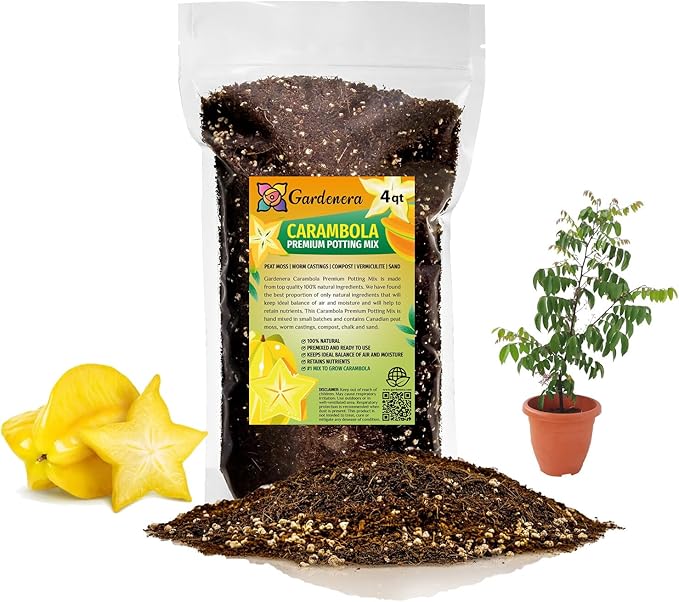 GARDENERA Premium Carambola Potting Soil Mix - Perfect Balance of Nutrients, Drainage, and Aeration for Thriving Starfruit Trees - 4 Quart