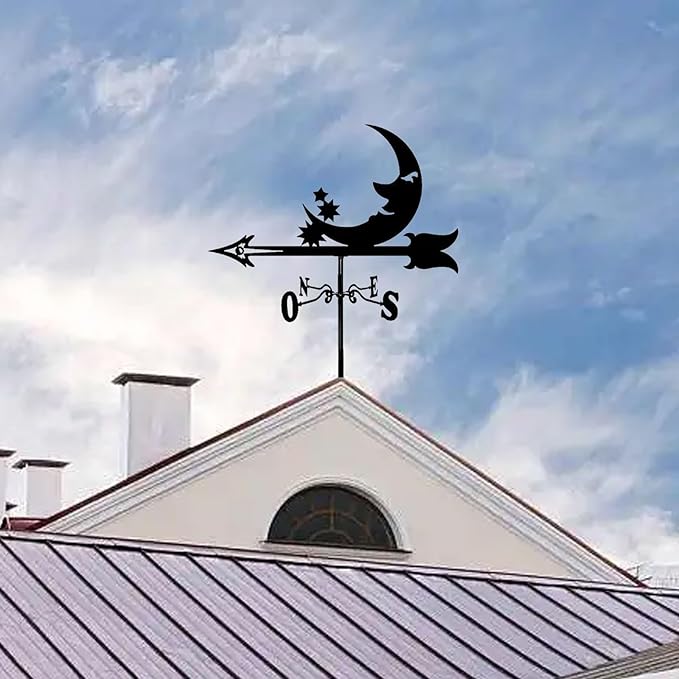 Cast Iron Wind Vane Weathercock Metal Weather Vane Wind Direction Indicator Wind Measuring Tool for Garden Decor Farmhouse Decorative Outdoor Garden Wind(Color:A)