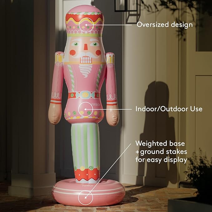 FUNBOY Pink Inflatable Nutcracker – 5ft Tall Indoor/Outdoor Holiday Decoration – Oversized Christmas Yard Décor