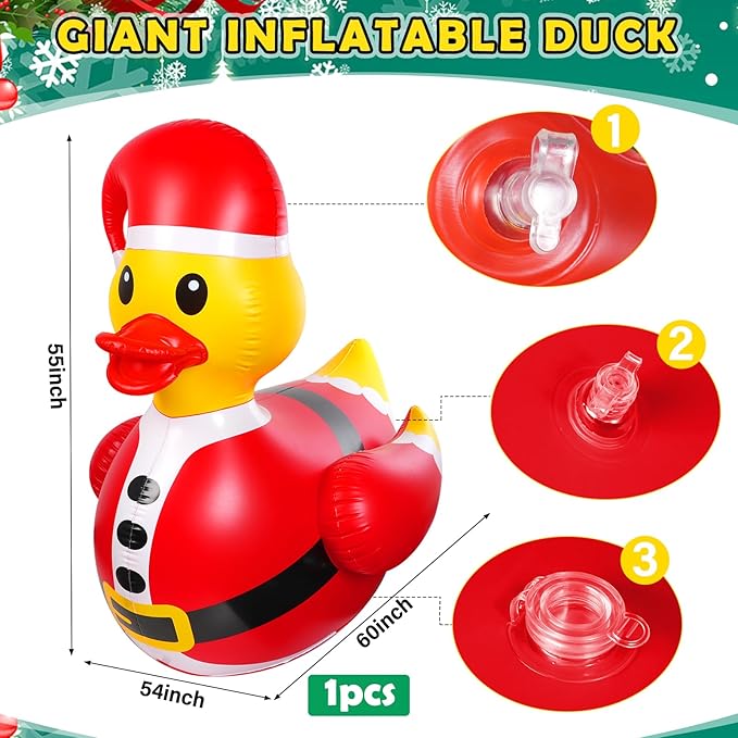 1 Pcs 4.6 Feet Christmas Giant Inflatable Snowman Duck Outdoor Decorations,Huge Blow Up Yard Yellow Duck with Red Snowman Cloth Pool Float for Indoor Christmas Holiday Party Garden Patio Lawn Decor