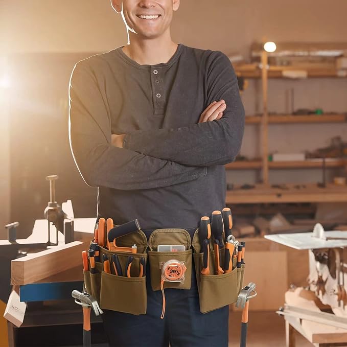 19 Pocket Tool Belts - Gardening Belt with Quick Release Buckle,Adjustable Utility Belt,Work Apron for Men and Women,for Gardening,Electrician,Carpenter,Construction Tool Belt,Gifts (Purple)