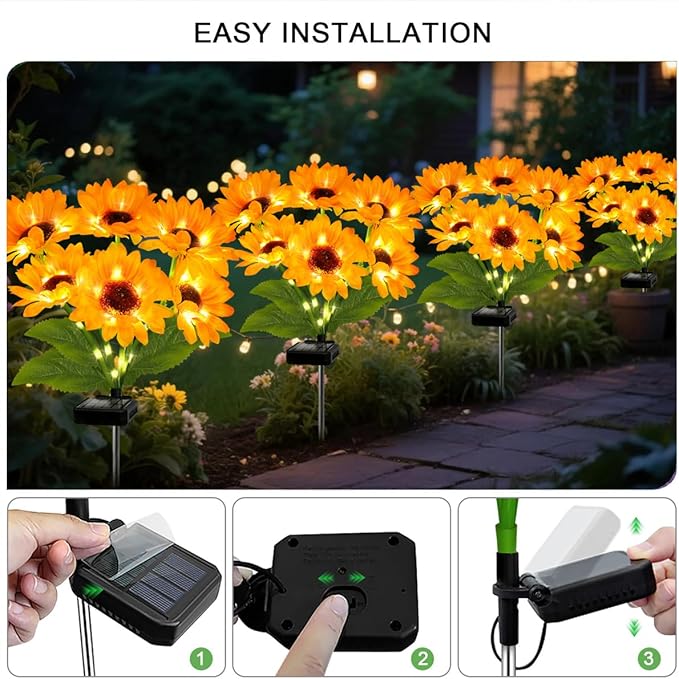 Upgraded Solar Sunflower Lights 1 Pack with 6 Outdoor Decor Flower Lights for Garden Gift for Mom and Friends, IP65 Waterproof Sunflower Garden Stake Lights for Yard Patio Lawn Pathway (Warm White)