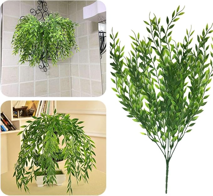 CATTREE Artificial Weeping Willow, Plastic Plants Greenery Leaves Fake Hanging Vine Faux Ivy Garland UV Resistant for Indoor Outdoor Garden Baskets Wedding Party Table Decor Decoration 4 Pack