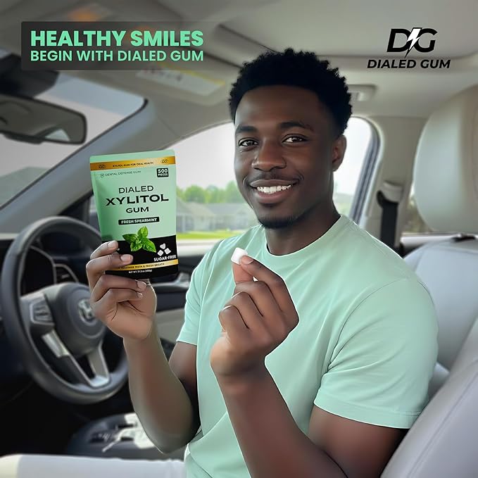 Dialed Xylitol Gum (500 Pieces) | 100% Xylitol | Healthy Dental Gum to Protect Teeth | Aspartame Free | Sugar Free, Gluten-Free, Vegan | Natural Spearmint Flavor