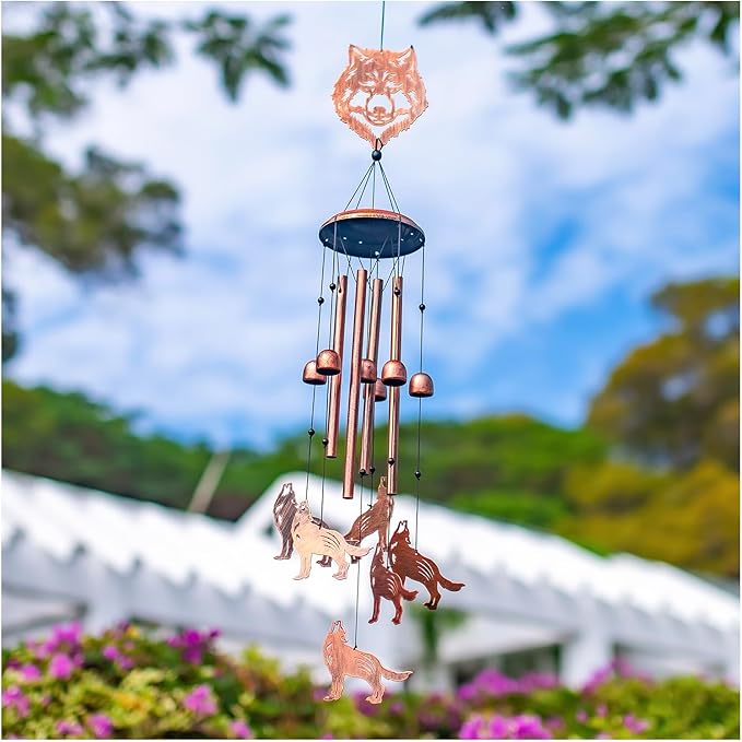Wolf Wind Chimes for Outside,Wolf Gifts for Men Women/Memorial Gift/House Warming Gift/Birthday Gifts Metal windchimes Outdoors/Indoors,Garden Decor,Patio,Home,Porch,Yard Decorations