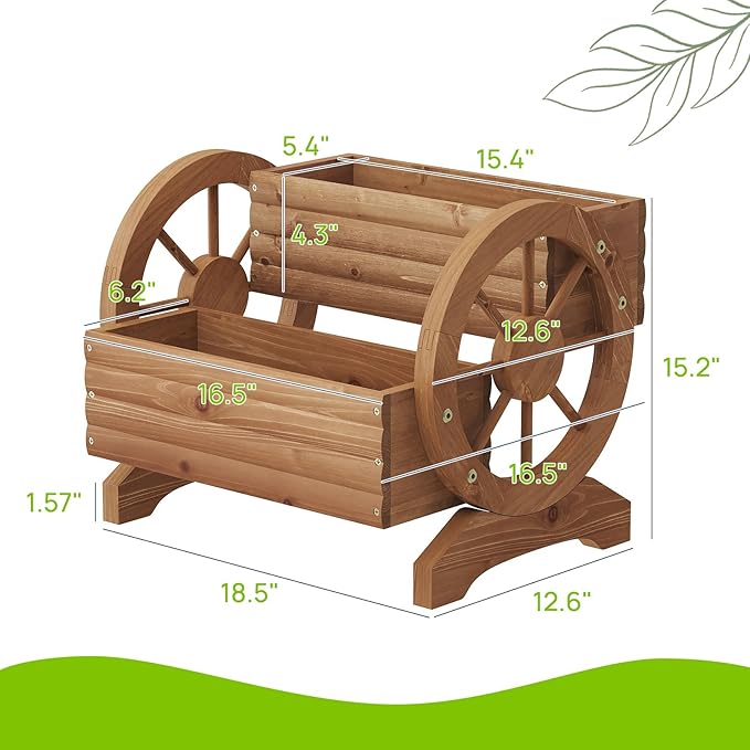 Wooden Wagon Planter Outdoor Flower Cart with Wheels Garden Planter, Decor Planter for Patio Balcony Decoration Succulent Flower Pot for Indoor Backyard Balcon Yard Decor planters for Outdoor Plants