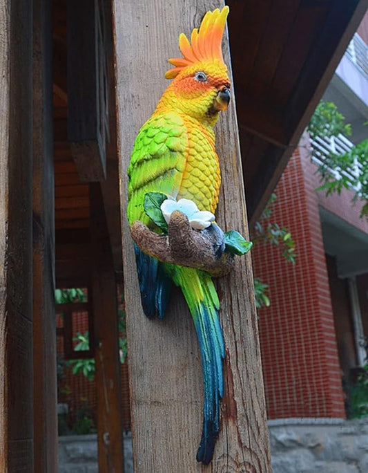 Teaeeno Resin Real Wall Bird Statue Decor,Real Parrot Sculpture Home Decor,Outdoor Indoor Figurine Ornaments-Garden Tree Sculpture,Resin Animal Statue for Garden, Terrace, Lawn, Yard