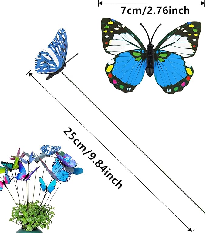 24pcs Butterfly Garden Posts - Colorful Metal Butterfly Decorations for Outdoor Gardens, courtyards, Flower beds, Indoor planters, Party Decorations - Waterproof Material