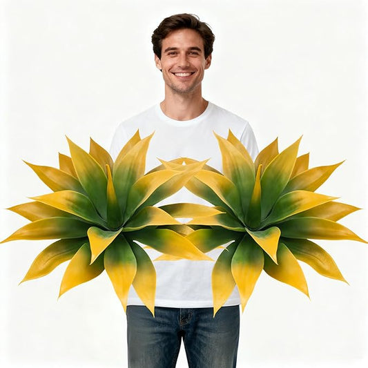 Artificial Agave Faux Agave Fake Greenery Outdoor Artificial Plants Fake Plants for Indoor Home Decoration Plastic Plants Outdoor Decor Front Porch Decor Simulation Plants 18In(Yellow) 2Pack