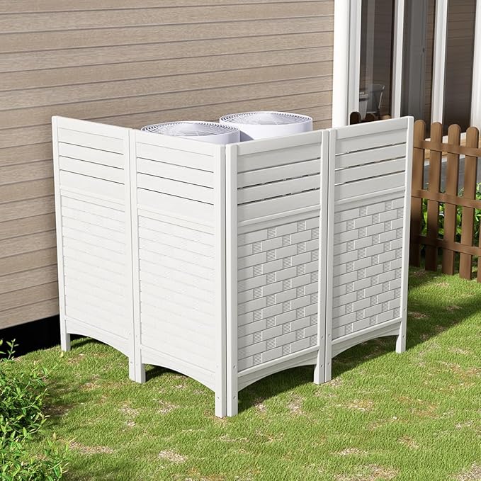 KINYING Air Conditioner Fence Privacy Screen,4 Panels Pool Equipment Trash Can Enclosure Screen for Outdoor,Resin Fence Panels Kit,45" (H) x 22" (W) Per Panel, White