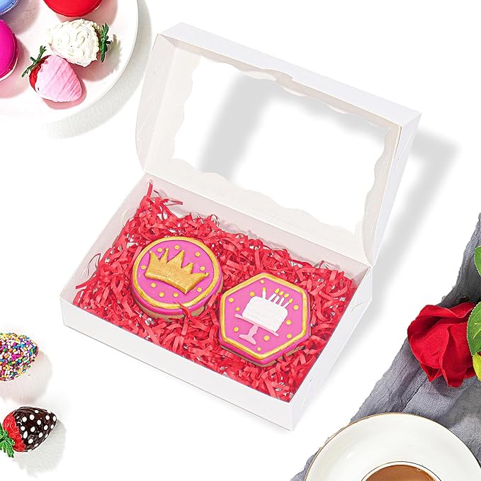 100pcs 7x4.33x1.5 Inch White Bakery Boxes with Window Cookies Boxes Cake Pop Boxes Chocolate Truffle Boxes Macaron Box Browines Treat Boxes for Christmas Valentine's Easter Mother's Day