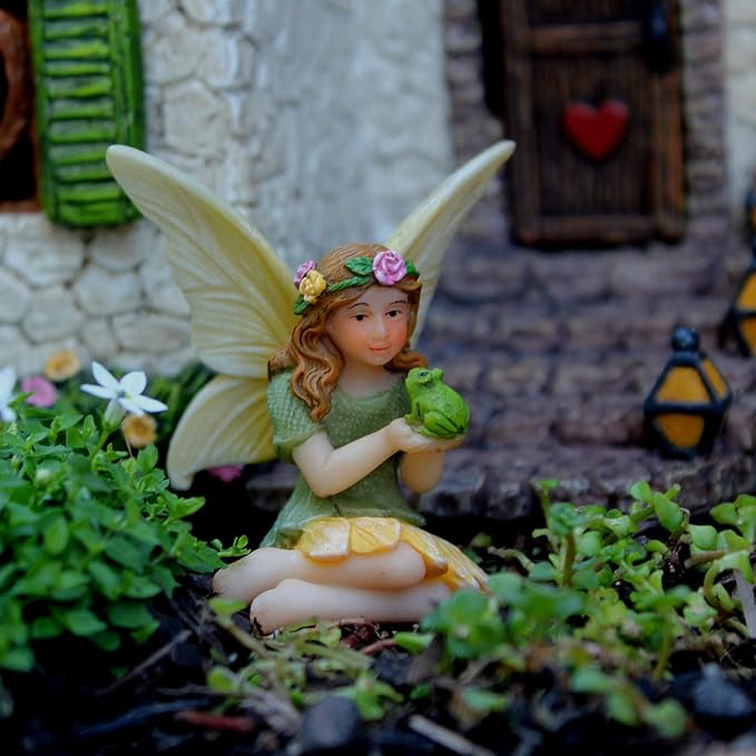 PRETMANNS Fairy House Kit - Fairy Garden Accessories for Outdoor Miniature Village Decor, with Fairies & Sign - House, 7’ High & Door can Open Wide - 4 Piece Supplies