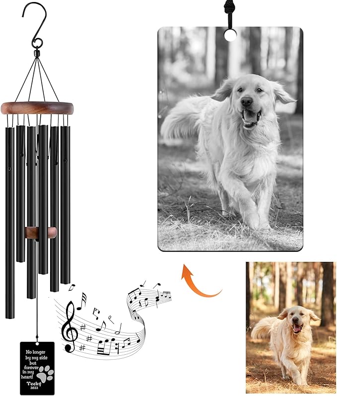 Pet Memorial Wind Chimes Engraved Personalized Wind Chimes for Loss of Loved Dog,Sympathy Wind Chimes for Outside,Bereavement/Remembrancegifts for Loss of Dog