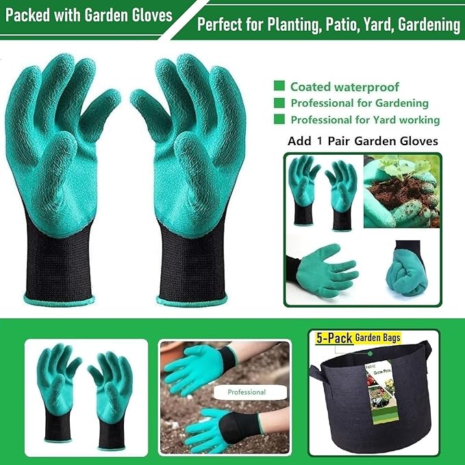 5-Pack 2 Gallon Thickened Plant Grow Bags (8x8 inch) Gardening Bags Fabric Plant Pots for Flower Pots,Plant Nursery Bag,Garden Pot,Herbs Veggies Planter Bag,Barrel Planter,Garden Container W/ Gloves
