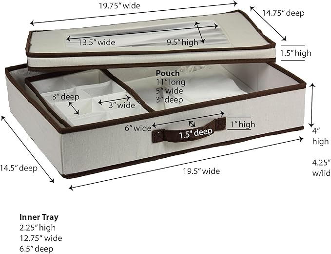 Household Essentials Natural 545 Vision Box with Lid and Handles | Tabletop Linen Storage Set Canvas with Brown Trim