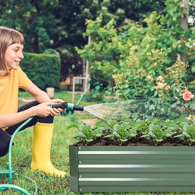 Aoodor 3 x 3 x 1 ft Outdoor Raised Garden Bed, Reinforced Galvanized Steel Planter Box for Vegetables, Flowers, and Fruits, Set of 2
