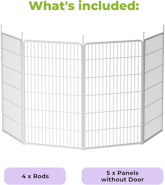 SunsGrove Garden Fence 45 in(H) x 8.9 ft(L) 4 Panels, Heavy Duty Metal Animal Barrier Fence for Dogs, Easy No-Dig Setup, Decorative Dog Fences, White