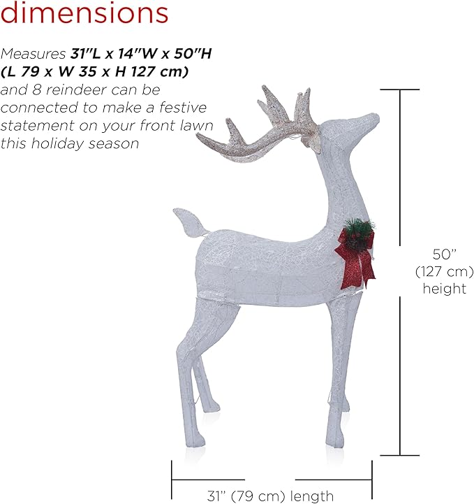 Alpine Corporation 50" H Mesh Holiday Reindeer Lawn Decoration with Cool White Lights, Christmas Decoration
