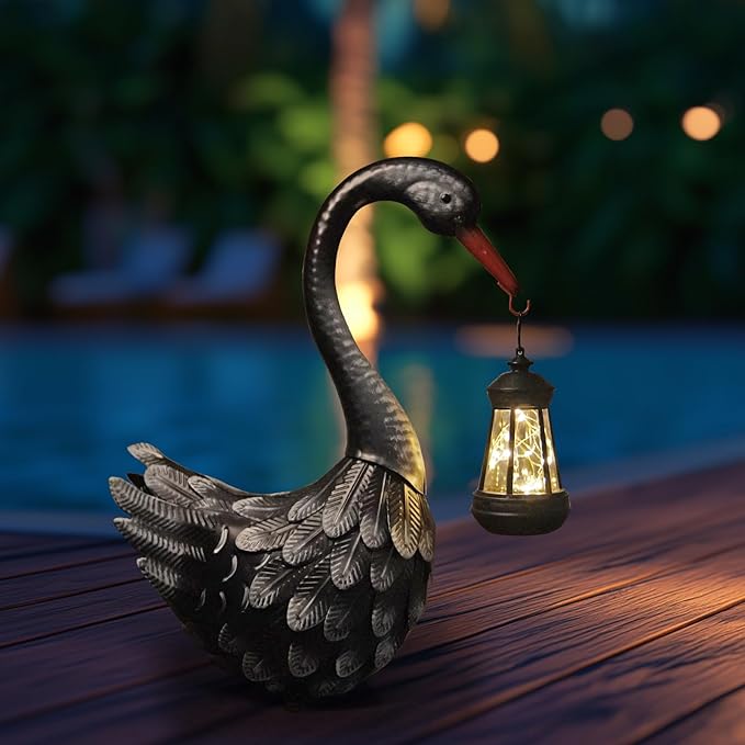 HONGLAND Black Swan Solar Garden Statue Outdoor Decor Bird Decor Lawn Ornament for Backyard Patio Porch Poolside