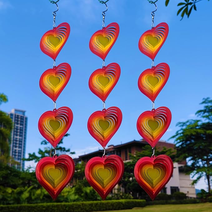 DJUAN Heart Wind Spinners Outdoor Garden Decor,Mini Yard Lawn Ornaments Metal Wind Spinner with 360 Degree Swivel Hook, Christmas,Luau Party,Tropical Party Decorations,Gifts for Mom,Women