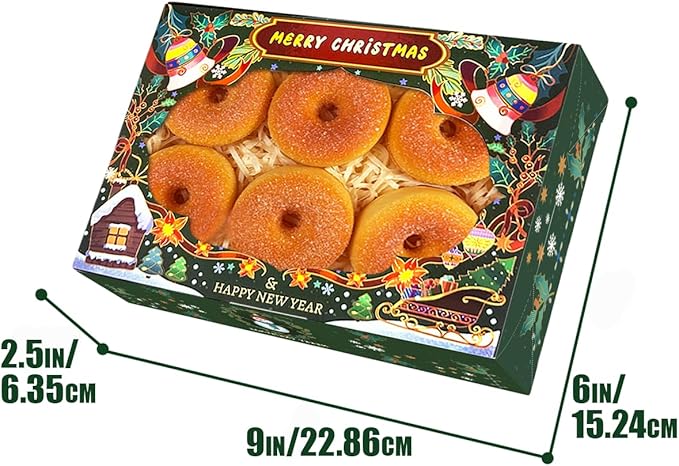 qiqee Christmas Cookie Box with Window 9x6x2.5 inch 50Pcs Pastry Macaron Retro Christmas Bakery Box For Christmas