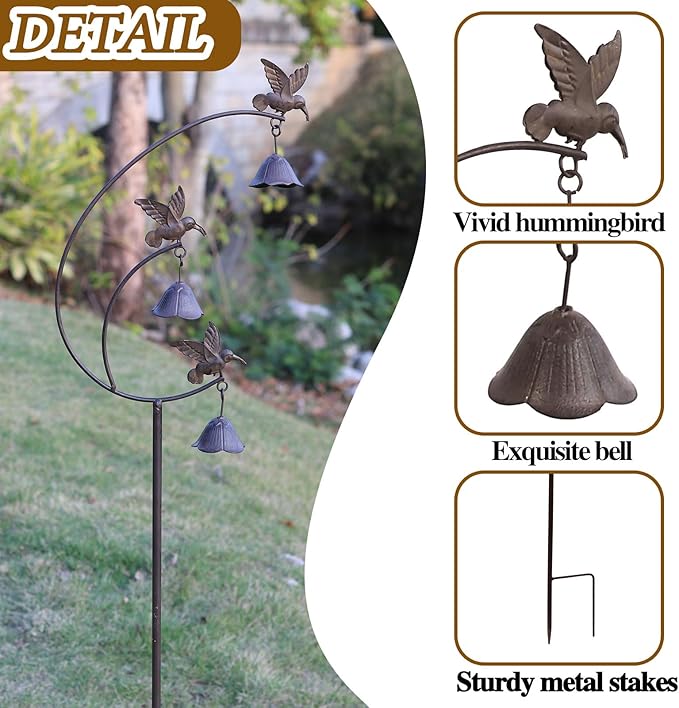 Gardens Metal Hummingbirds with Bells for Outside Garden Art,Decorative Garden Stakes