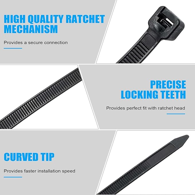 500 Pcs 12 Inch Zip Ties Heavy Duty 120 Lbs Tensile Strength Black Nylon Wire Cable Ties Bulk for Indoor Outdoor