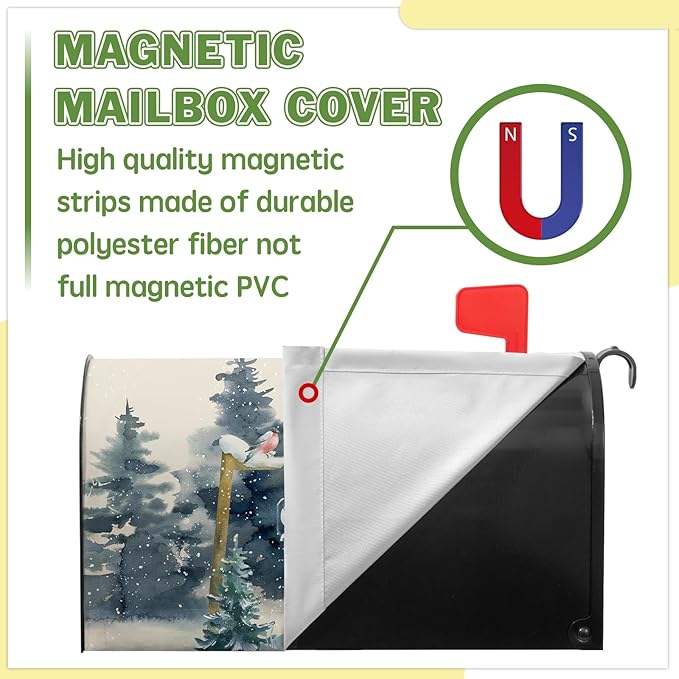 Winter Deer Mail Box Cover Bear Bird Mailbox Covers Magnetic Standard Size 21x18 inch Green Tree Mailbox Wraps Home Decor Outdoor Yard Decoration for Garden