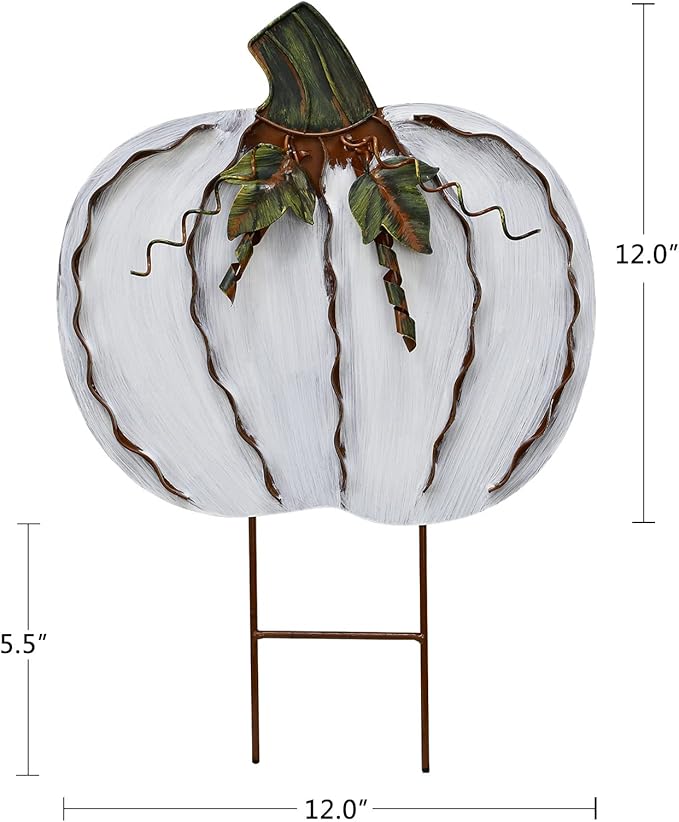 Veclotch 2set Pumpkin Garden Stake Metal Yard Sign Fall Decor, Decorative Decor Outdoor Stakes for Autumn Harvest Thanksgiving Halloween Rustic Decoration Home (White, 17''H)