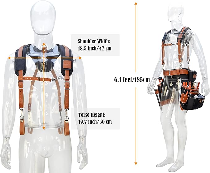 Construction suspenders for carpenter, men for framing Leather tool belt